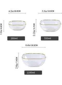 XiuWoo 3-Piece Creative Fruit and Vegetable Phnom Penh Glass Bowl Clear/Golden 280, 550, 1100ml  - Image 2