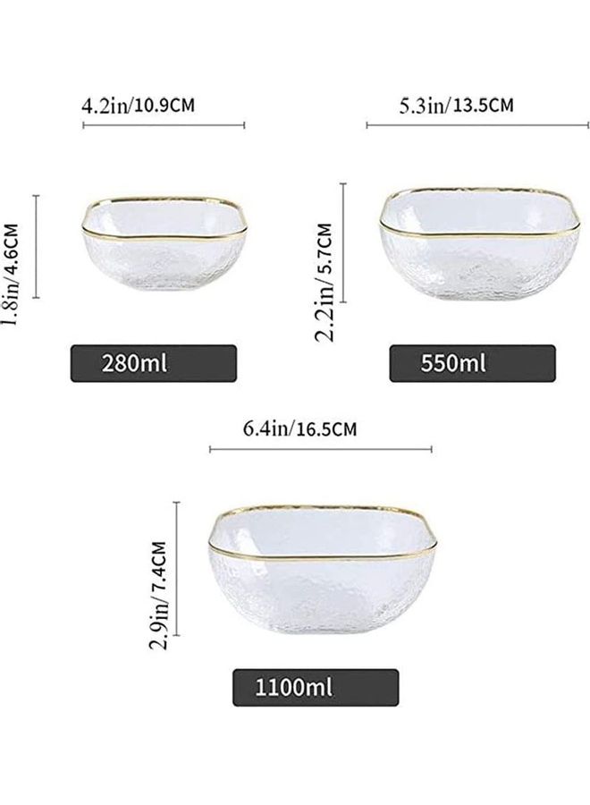 XiuWoo 3-Piece Creative Fruit and Vegetable Phnom Penh Glass Bowl Clear/Golden 280, 550, 1100ml - Image 2