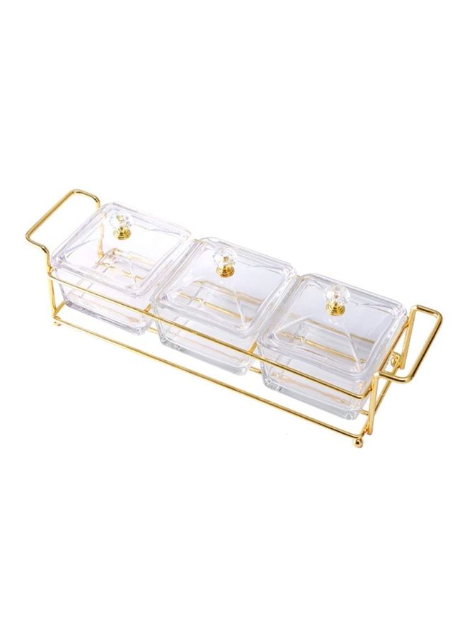 XiuWoo 3-Piece Condiment Server Dishes with Bracket Clear/Golden 7.5 x 9.5 x 33cm - Image 1