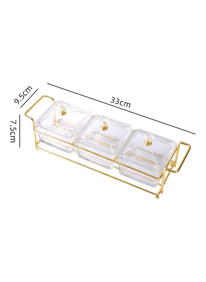 XiuWoo 3-Piece Condiment Server Dishes with Bracket Clear/Golden 7.5 x 9.5 x 33cm - Image 2