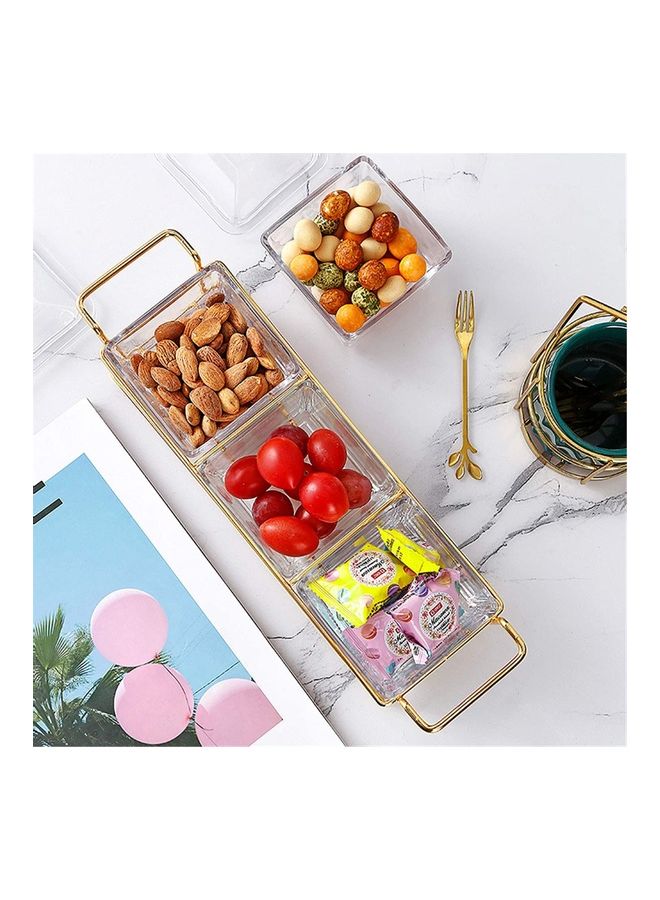 XiuWoo 3-Piece Condiment Server Dishes with Bracket Clear/Golden 7.5 x 9.5 x 33cm - Image 3
