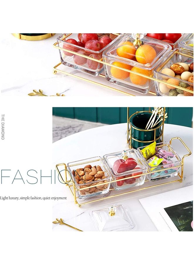 XiuWoo 3-Piece Condiment Server Dishes with Bracket Clear/Golden 7.5 x 9.5 x 33cm - Image 5