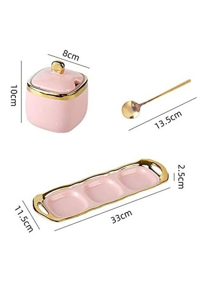 XiuWoo Pink Phnom Penh Ceramic Spice Seasoning Bottle Pink/Gold 33 x 11.5 x 2.5cm - Image 2