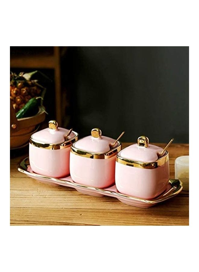 XiuWoo Pink Phnom Penh Ceramic Spice Seasoning Bottle Pink/Gold 33 x 11.5 x 2.5cm - Image 3