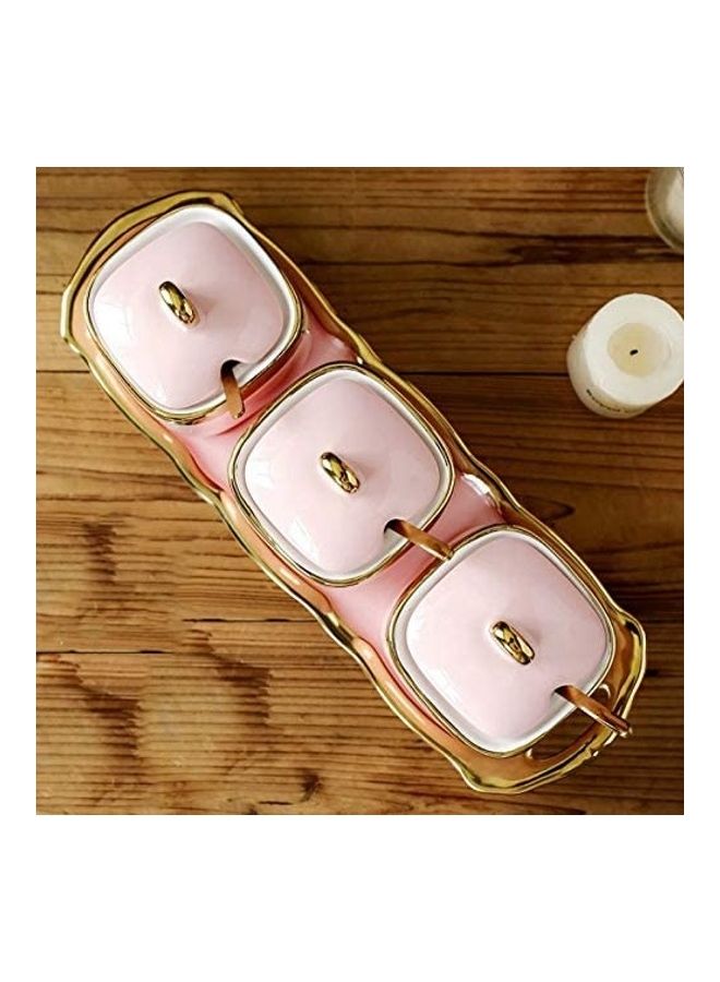 XiuWoo Pink Phnom Penh Ceramic Spice Seasoning Bottle Pink/Gold 33 x 11.5 x 2.5cm - Image 4