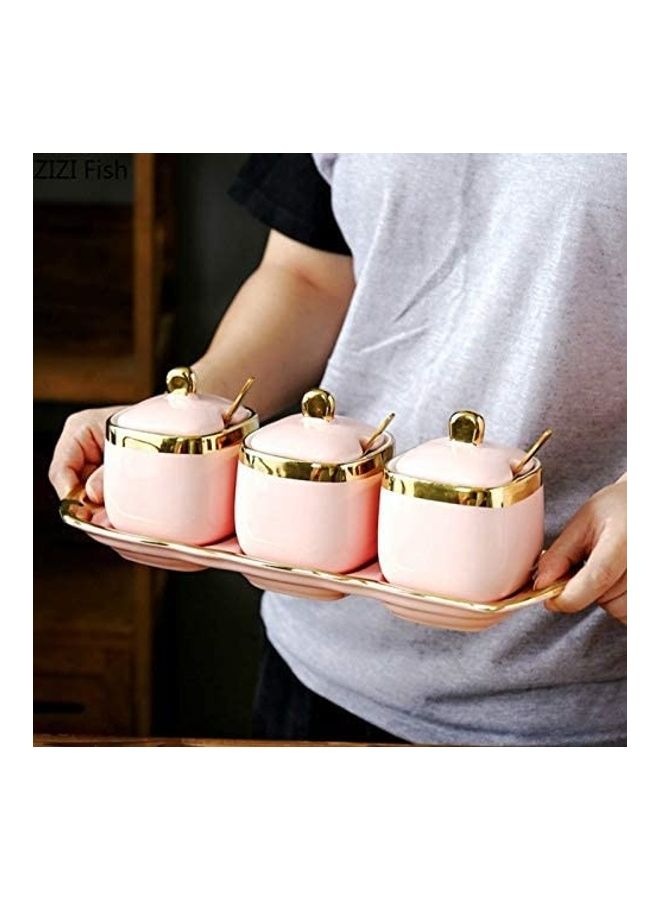XiuWoo Pink Phnom Penh Ceramic Spice Seasoning Bottle Pink/Gold 33 x 11.5 x 2.5cm - Image 5