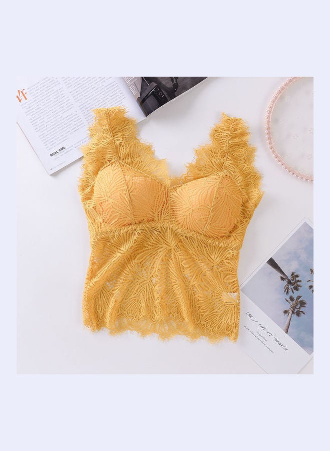 Comfortable Gathering Thin Section Beauty Back Bra Yellow 