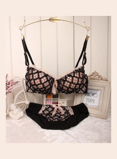 Comfy Solid Colour Lace Thin Bra Panty Set Black/Pink
