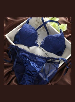 Generic Comfy Solid Colour Lace Thin Bra Panty Set Blue 