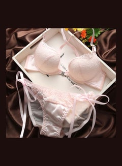 Comfy Solid Colour Lace Thin Bra Panty Set Pink