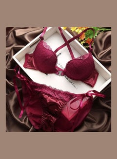Generic Comfy Solid Colour Lace Thin Bra Panty Set Red 