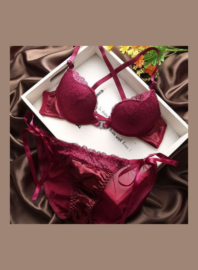 Generic - Comfy Solid Colour Lace Thin Bra Panty Set Red - Image 1