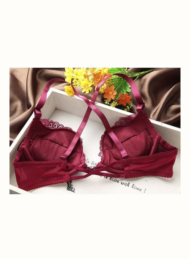 Generic - Comfy Solid Colour Lace Thin Bra Panty Set Red - Image 1