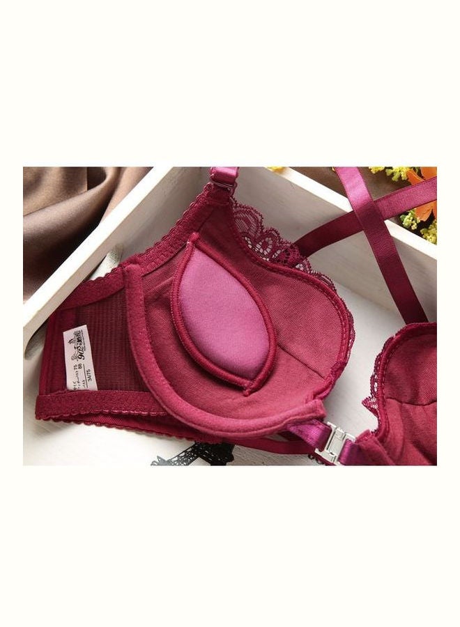 Generic - Comfy Solid Colour Lace Thin Bra Panty Set Red - Image 1