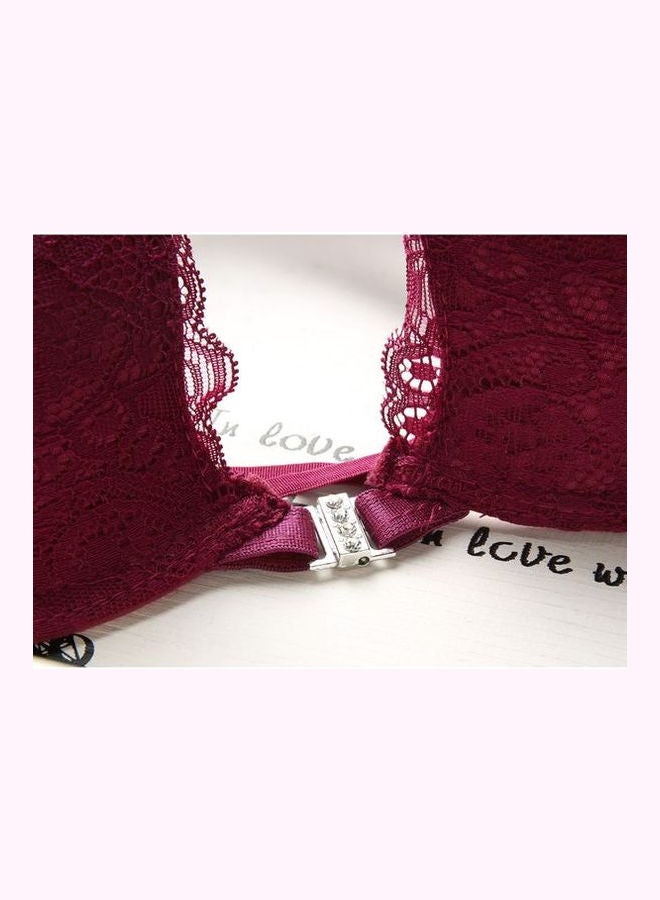Generic - Comfy Solid Colour Lace Thin Bra Panty Set Red - Image 1
