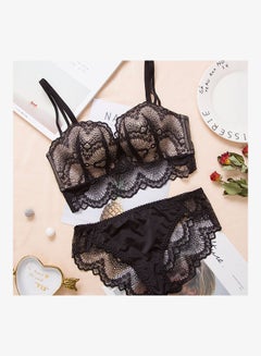 Generic Women Comfy Lace Beauty Back Thin Bra Panty Set Black 