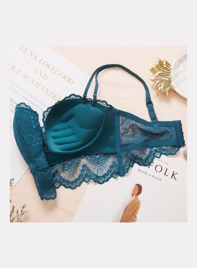Comfy Solid Colour Lace Thin Bra Panty Set Blue - Image 3