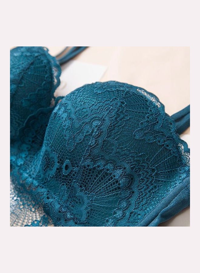 Comfy Solid Colour Lace Thin Bra Panty Set Blue - Image 4