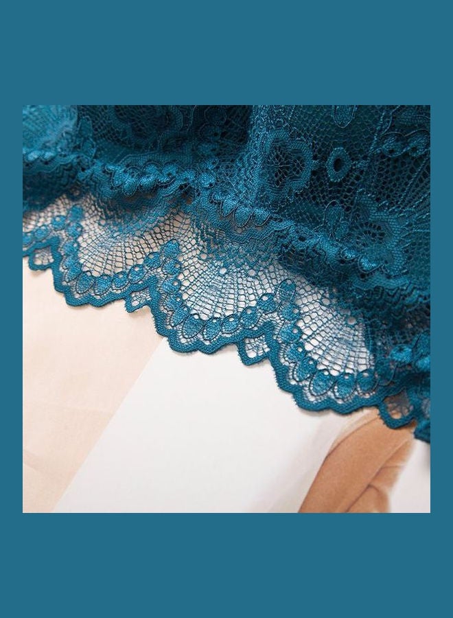 Comfy Solid Colour Lace Thin Bra Panty Set Blue - Image 5