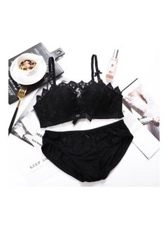 Women Comfy Lace Beauty Back Thin Bra Panty Set Black