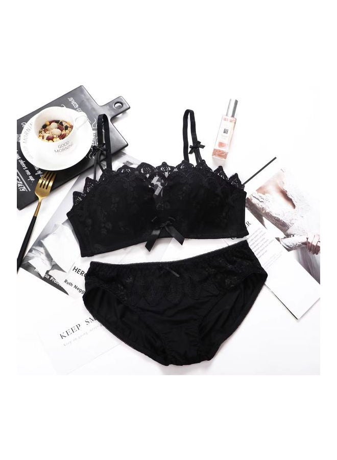 Generic - Women Comfy Lace Beauty Back Thin Bra Panty Set Black - Image 1