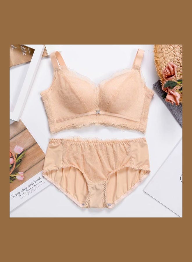 Generic - Women Comfy Lace Beauty Back Thin Bra Panty Set Beige - Image 1