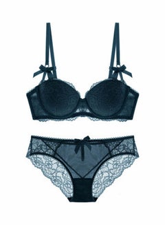 Women Comfy Lace Beauty Back Thin Bra Panty Set Green