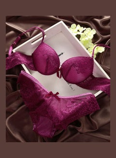 Women Comfy Lace Beauty Back Thin Bra Panty Set Pink