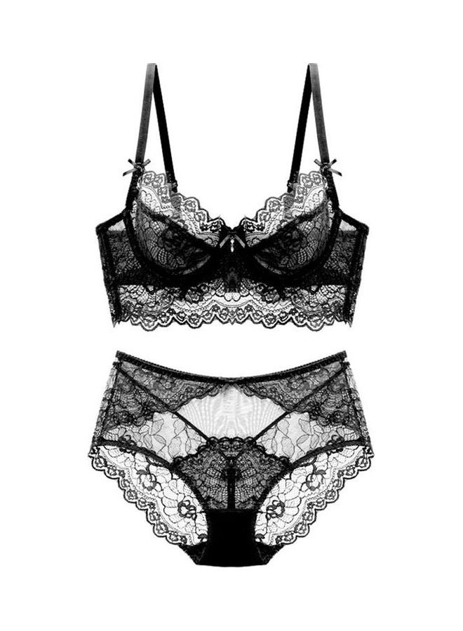 Generic - Women Comfy Lace Beauty Back Thin Bra Panty Set Black - Image 1