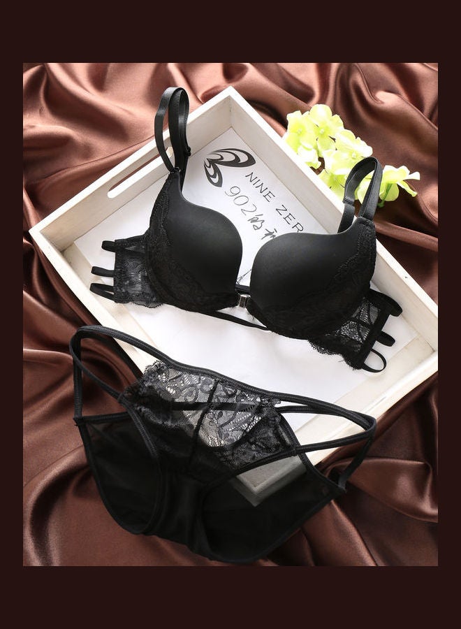 Generic - Women Comfy Lace Beauty Back Thin Bra Panty Set Black - Image 1