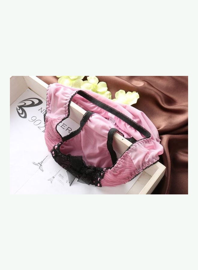 Generic - Women Comfy Lace Beauty Back Thin Bra Panty Set Pink/Black - Image 1
