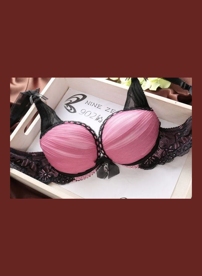 Generic - Women Comfy Lace Beauty Back Thin Bra Panty Set Pink/Black - Image 1