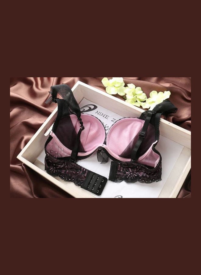 Generic - Women Comfy Lace Beauty Back Thin Bra Panty Set Pink/Black - Image 1