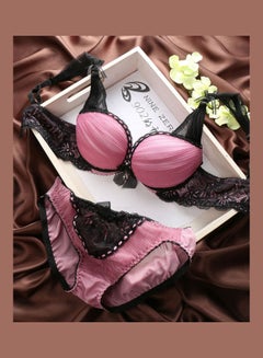 Women Comfy Lace Beauty Back Thin Bra Panty Set Pink/Black