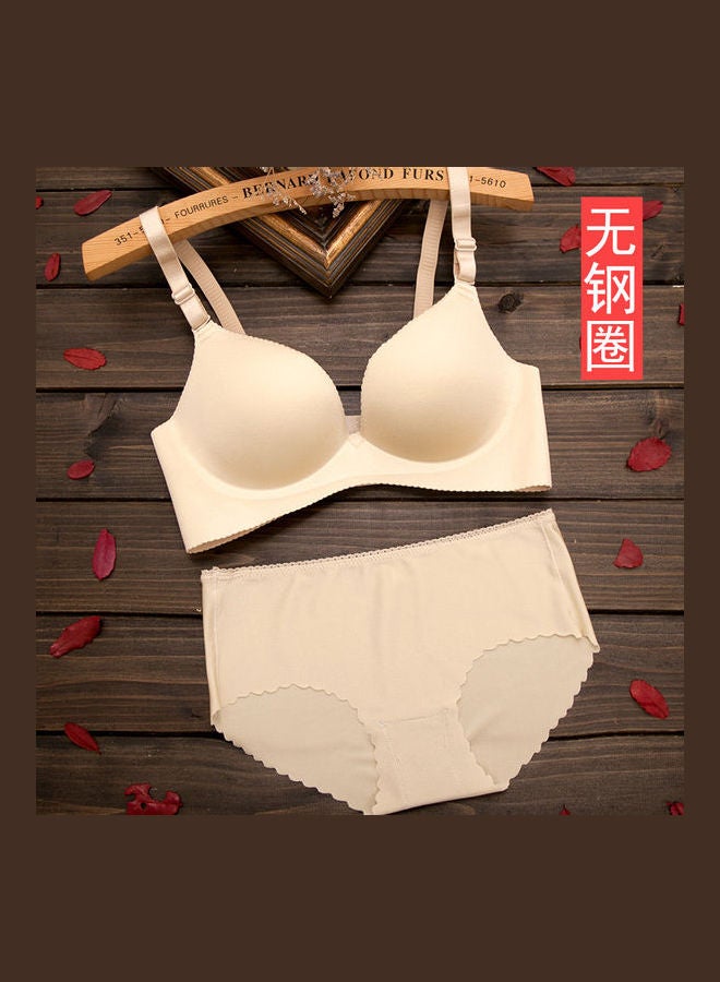 Generic - Women Comfy Lace Beauty Back Thin Bra Panty Set Beige - Image 1