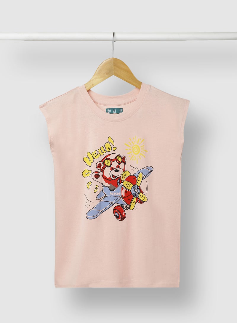 RAHA Girls Printed Beautiful Modish T-Shirt Pink/Red/Blue  - Image 1