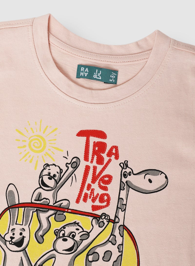 RAHA Boys Printed Cool T-Shirt Light Orange - Image 4