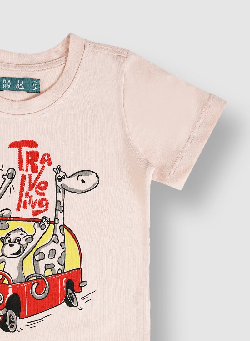 RAHA Boys Printed Cool T-Shirt Light Orange - Image 3