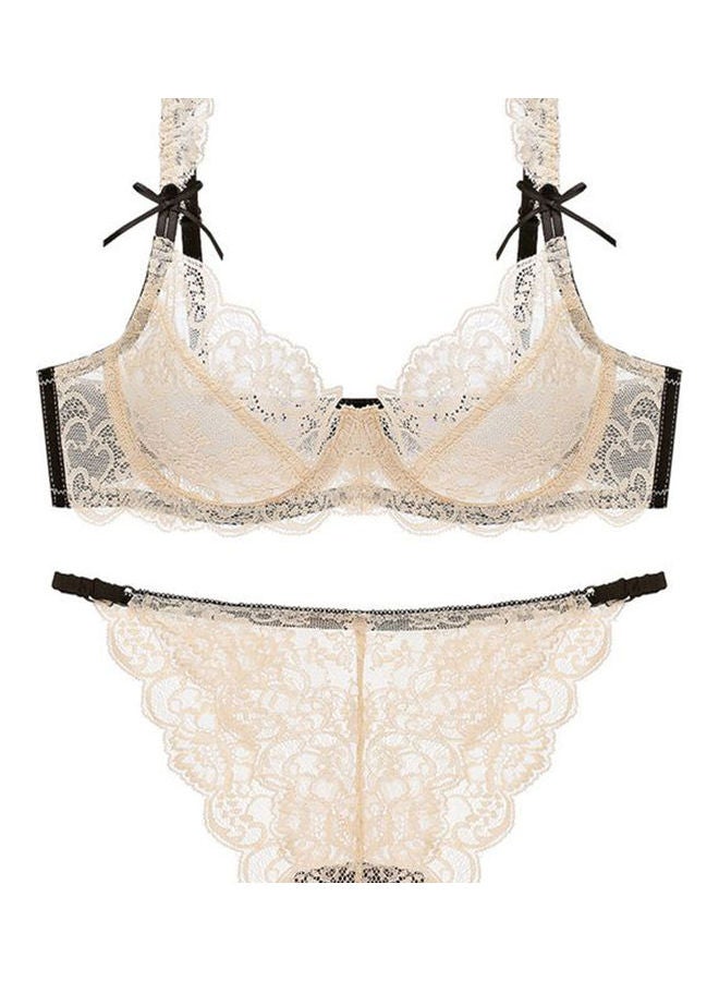 2-Piece Breathable Lace Faddish Bra and Panty Beige  - Image 1