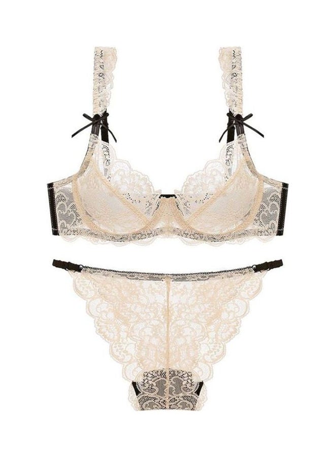 2-Piece Breathable Lace Faddish Bra and Panty Beige  - Image 2