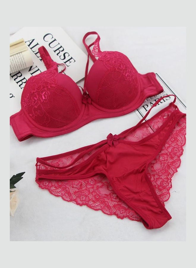 2-Piece Lace Patched Push Up Bra Set Red