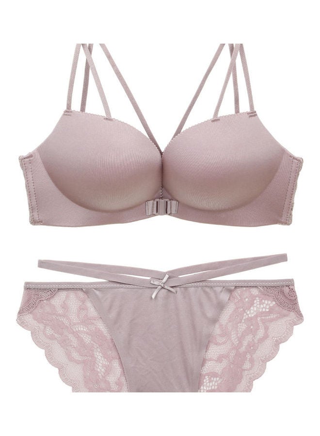 Comfy Solid Colour Lace Thin Bra Panty Set Pink - Image 1
