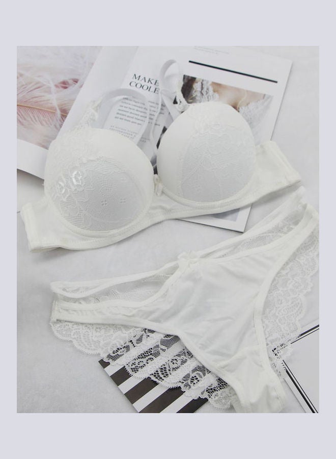 2-Piece Lace Patched Push Up Bra Panty Set White