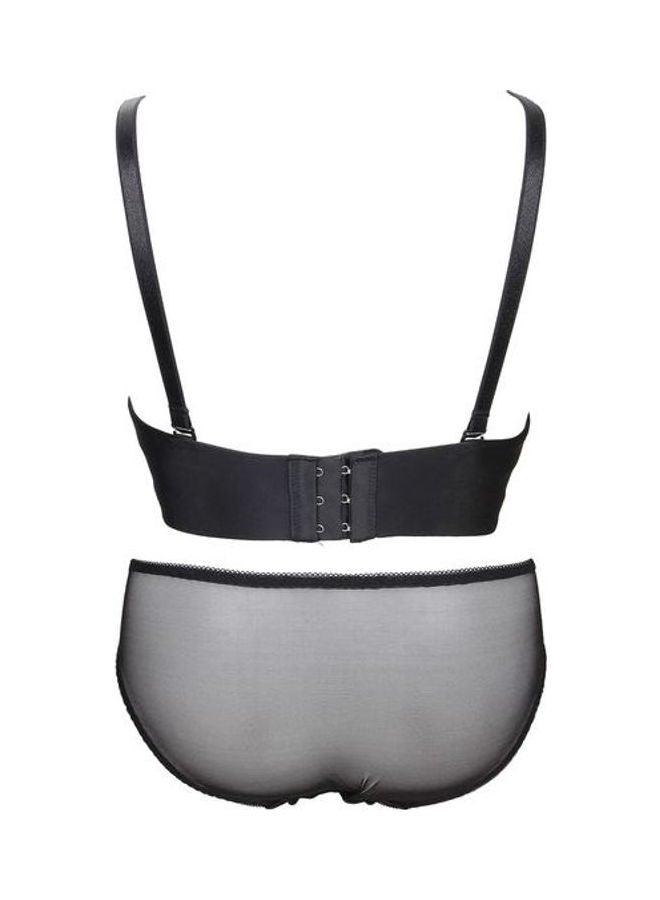 Generic - Comfy Solid Colour Lace Thin Bra Panty Set Black/Beige - Image 1