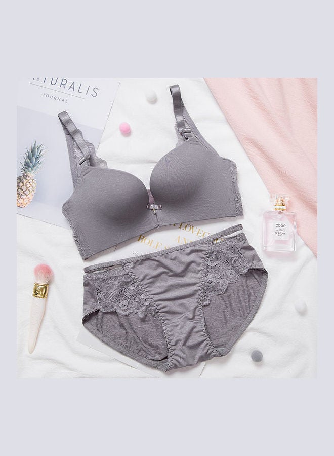 Generic - Comfy Solid Colour Lace Thin Bra Panty Set Grey - Image 1