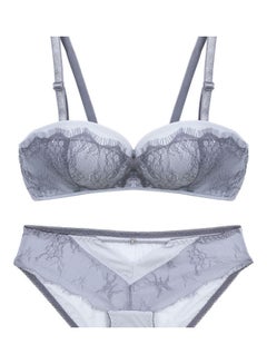 Comfy Solid Colour Lace Thin Bra Panty Set Grey