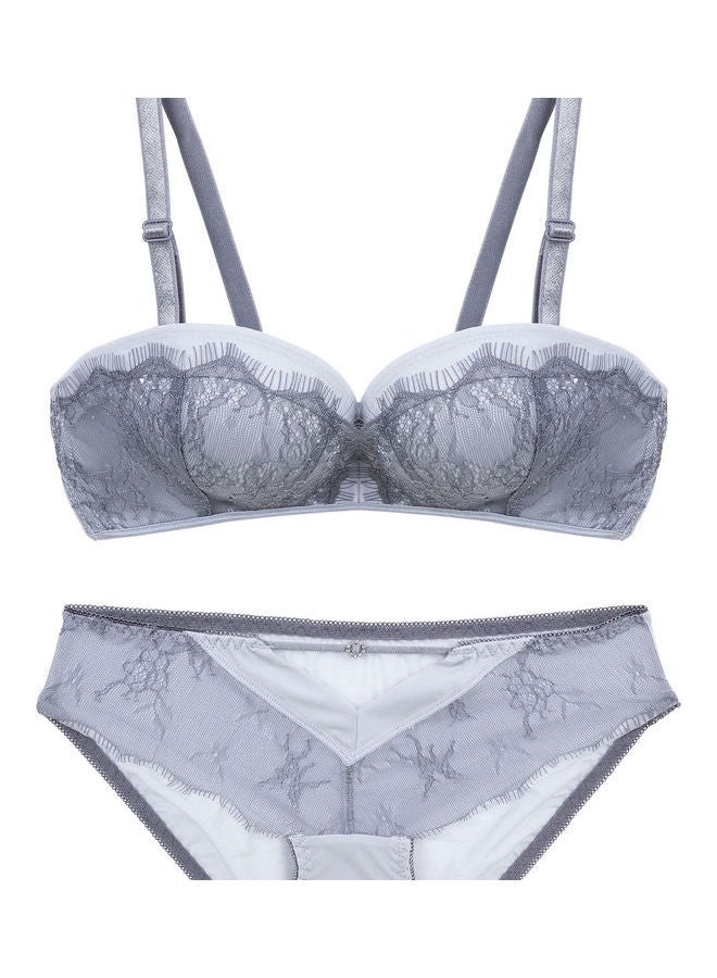 Generic - Comfy Solid Colour Lace Thin Bra Panty Set Grey - Image 1