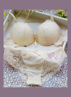 Comfy Solid Colour Lace Thin Bra Panty Set Beige
