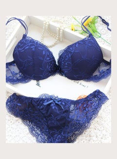 Generic Comfy Solid Colour Lace Thin Bra Panty Set Blue 