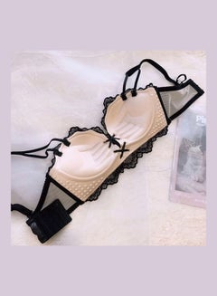 Generic Comfy Solid Colour Lace Thin Bra Panty Set Black/Beige  - Image 4